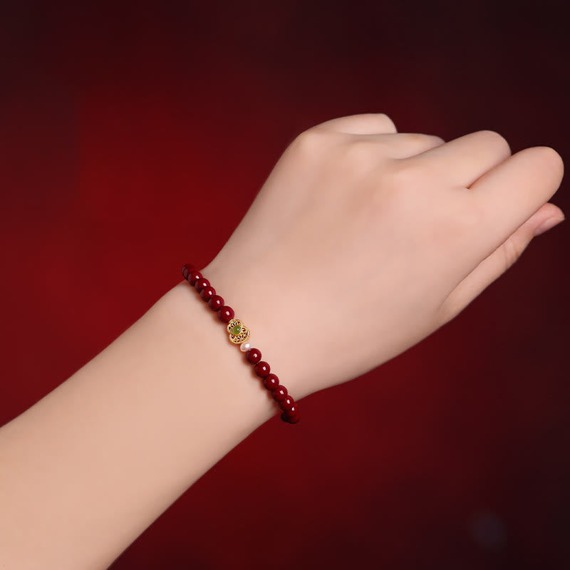 Buddha Stones ひょうたん真珠辰砂良縁祈願ビーズブレスレット - image 2