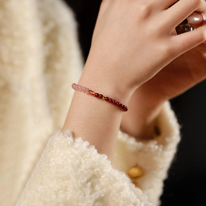 Buddha Stones 天然辰砂ピンククリスタルストロベリークォーツの幸運の鯉の良縁祈願ブレスレット - image 12