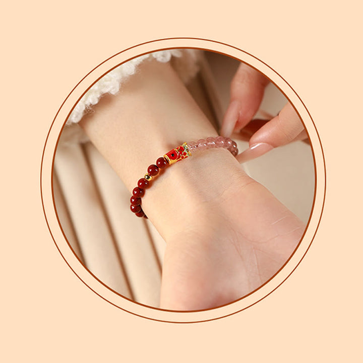 Buddha Stones 天然辰砂ピンククリスタルストロベリークォーツの幸運の鯉の良縁祈願ブレスレット - image 5