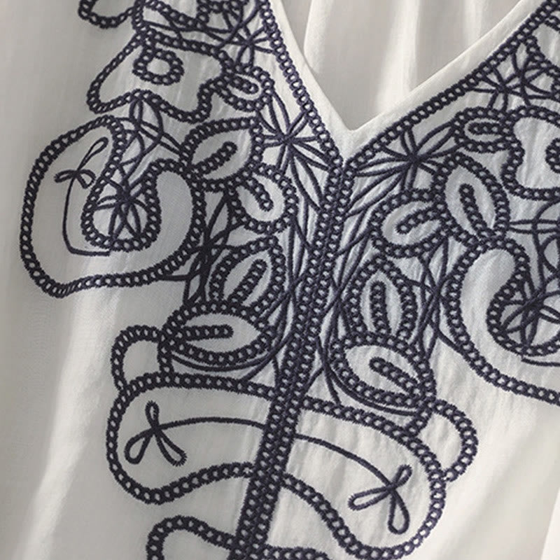Buddha Stones刺繍入りVネックカジュアルレディース半袖Tシャツ - image 27