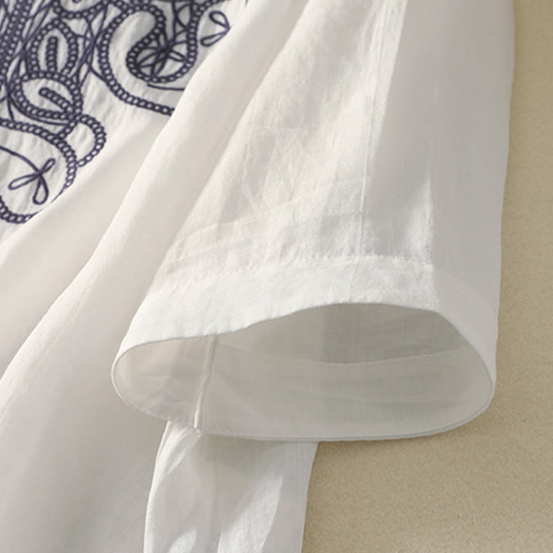 Buddha Stones刺繍入りVネックカジュアルレディース半袖Tシャツ - image 24