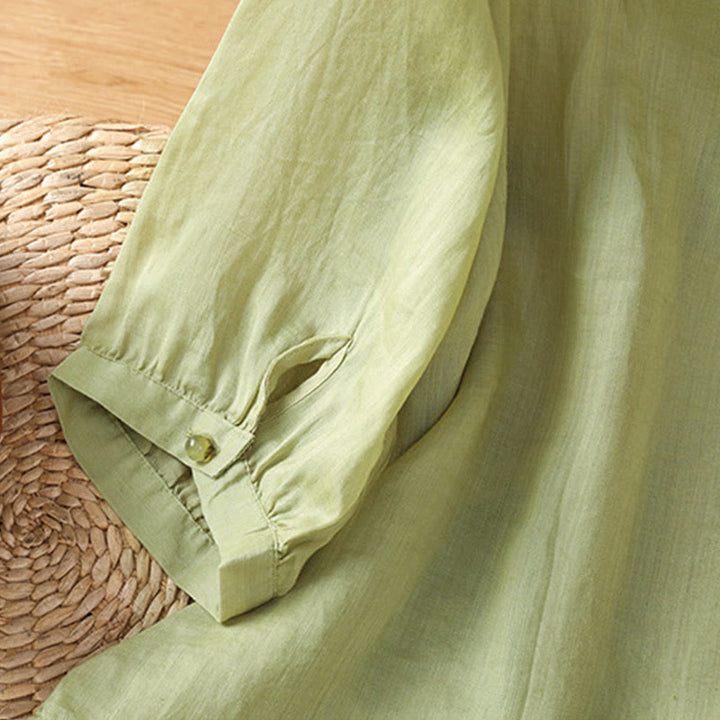 Buddha Stones刺繍の花柄レディースVネックシャツ - image 11