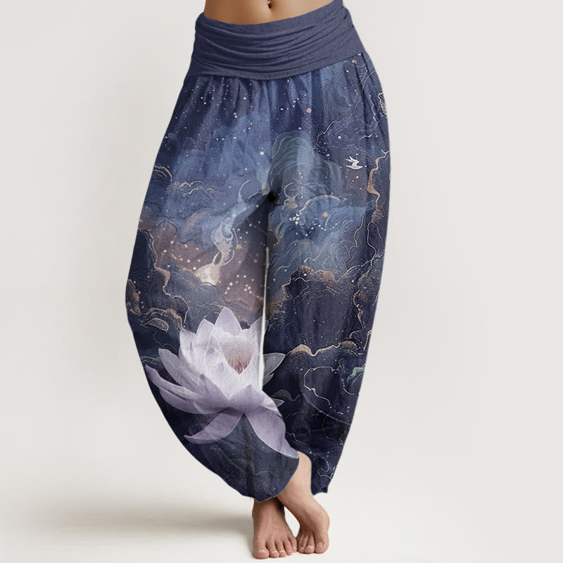 Buddha Stones純綿 カジュアル 蓮 星空 雲柄 レディース 伸縮性ウエスト ハーレムパンツ - 海軍 - US22、 UK/AU26、 EU54 (6XL) - image 9