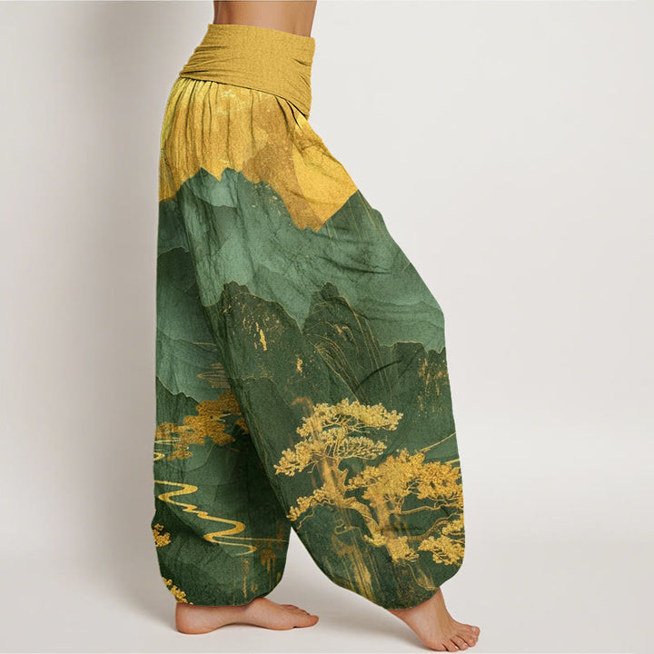Buddha Stones、カジュアル、山、木、枝柄、レディース、伸縮性ウエスト、ハーレムパンツ - image 6