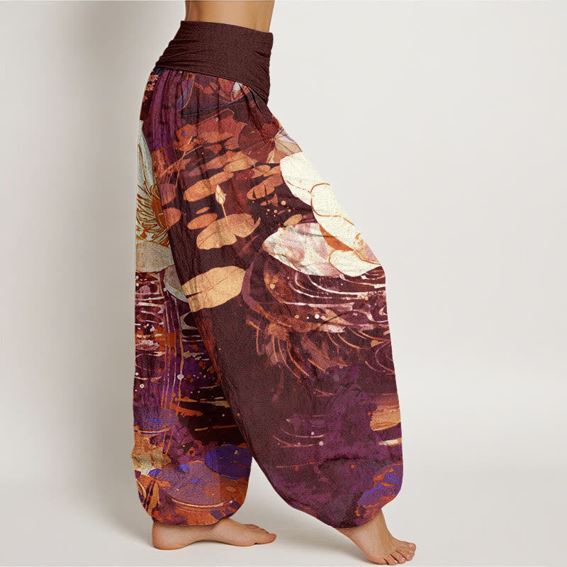 Buddha Stonesカジュアル チャーミング 蓮の花柄 レディース 伸縮性ウエスト ハーレムパンツ - image 6