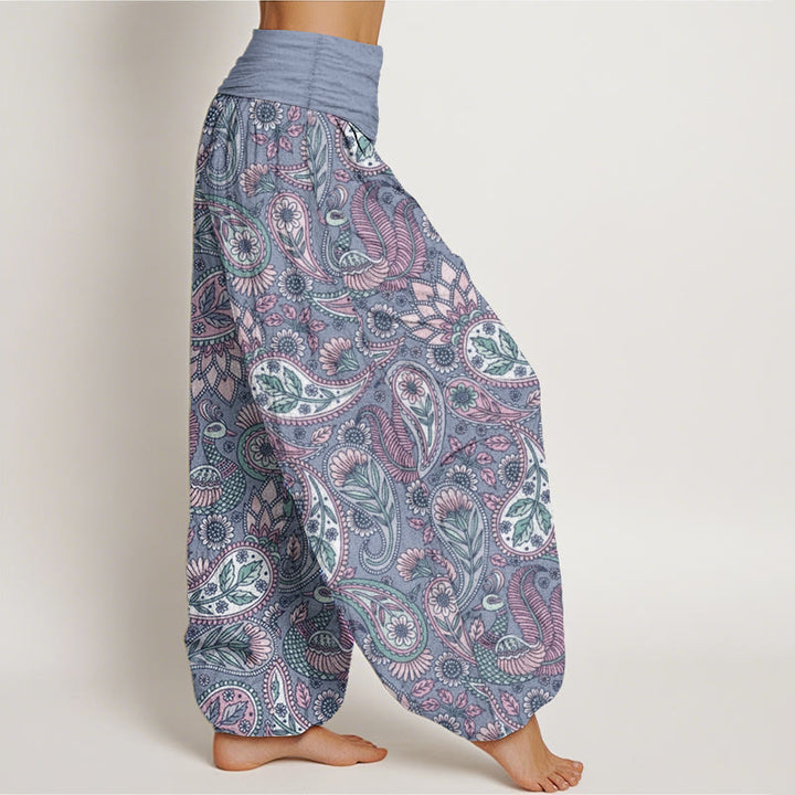 Buddha Stonesピュアコットン カシューフラワー ピーコック サンフラワーデザイン レディース 伸縮性ウエスト ハーレムパンツ