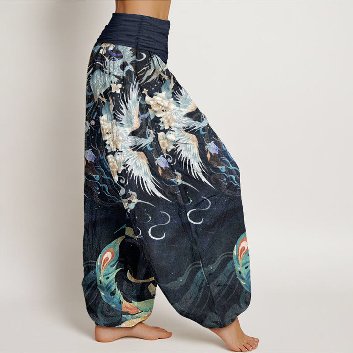 Buddha Stonesピュアコットン フェニックスフラワー柄 レディース 伸縮性ウエスト ハーレムパンツ - image 2