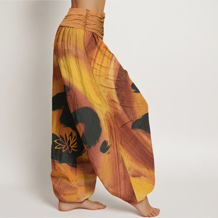 Buddha StonesコットンOMシンボル蓮の花柄レディース伸縮性ウエストハーレムパンツ - image 6