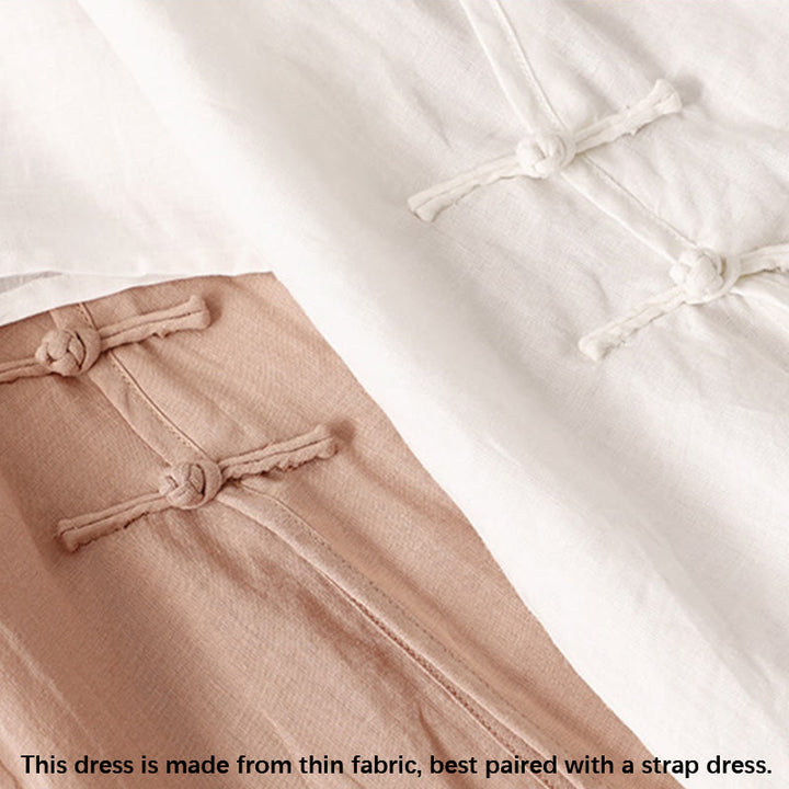 Buddha Stonesサマー Vネック フロッグボタン 半袖 コットンリネン レディース ミディドレス - image 10