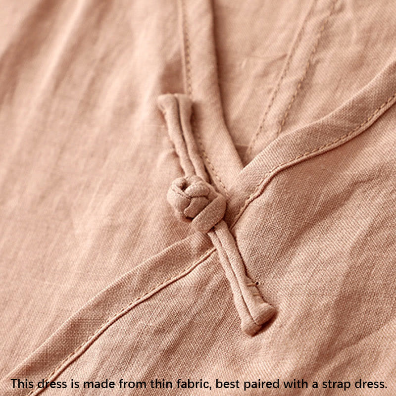 Buddha Stonesサマー Vネック フロッグボタン 半袖 コットンリネン レディース ミディドレス - image 3