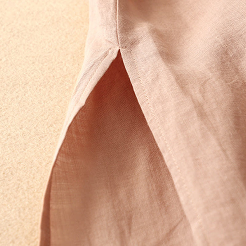 Buddha Stonesサマー Vネック フロッグボタン 半袖 コットンリネン レディース ミディドレス - image 6