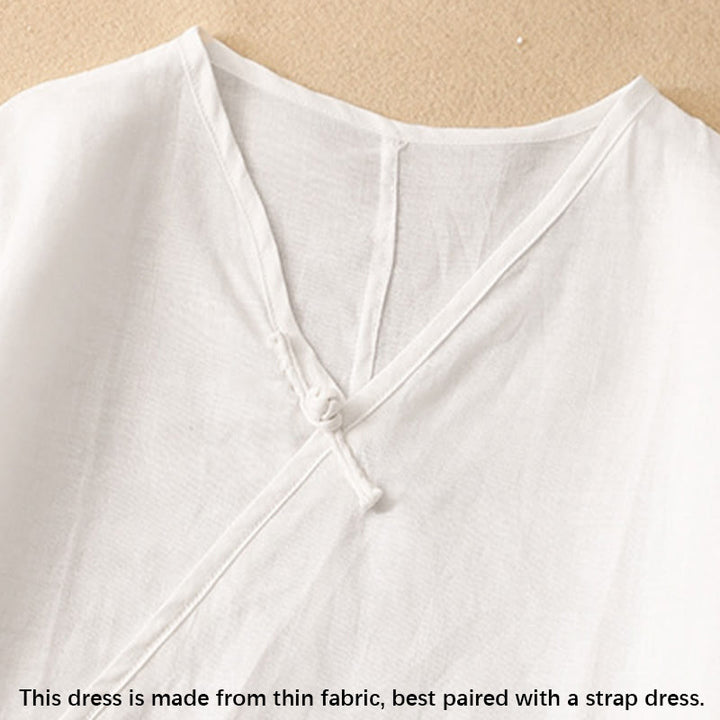 Buddha Stonesサマー Vネック フロッグボタン 半袖 コットンリネン レディース ミディドレス - image 13