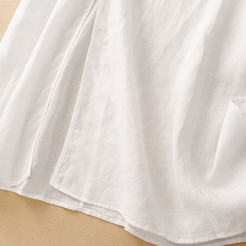 Buddha Stonesサマー Vネック フロッグボタン 半袖 コットンリネン レディース ミディドレス - image 17