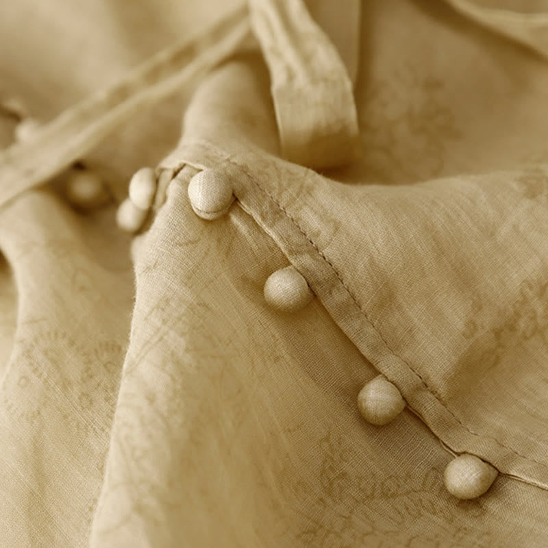 Buddha Stones夏 Vネック レースアップ 半袖 コットンリネン レディース ミディドレス ポケット付き - image 6