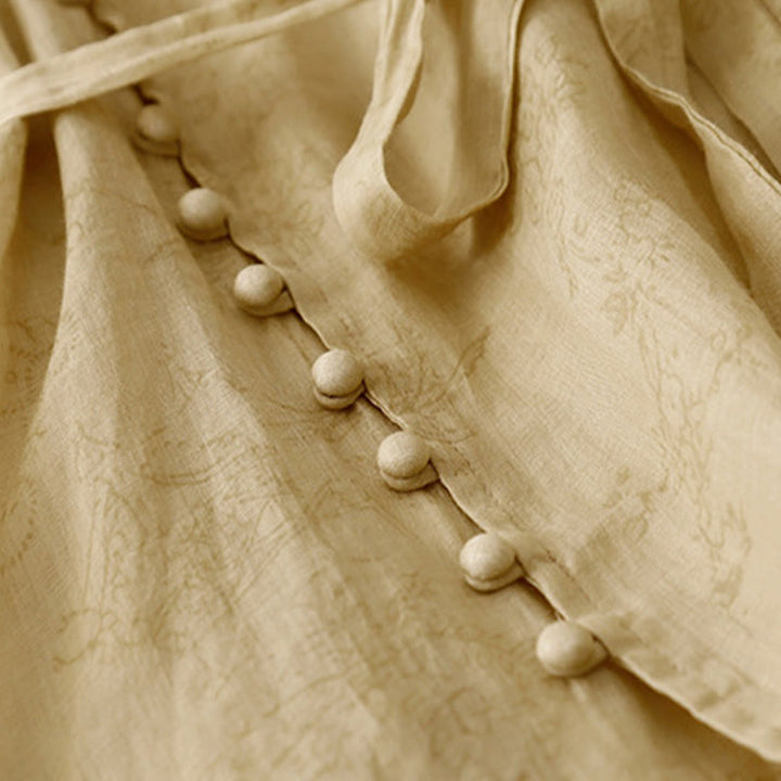 Buddha Stones夏 Vネック レースアップ 半袖 コットンリネン レディース ミディドレス ポケット付き - image 7