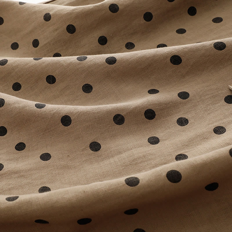 Buddha Stonesサマー ドット柄 Vネック レースアップ コットンリネン レディース ミディドレス ポケット付き - image 7