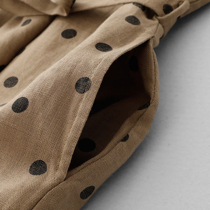 Buddha Stonesサマー ドット柄 Vネック レースアップ コットンリネン レディース ミディドレス ポケット付き - image 4