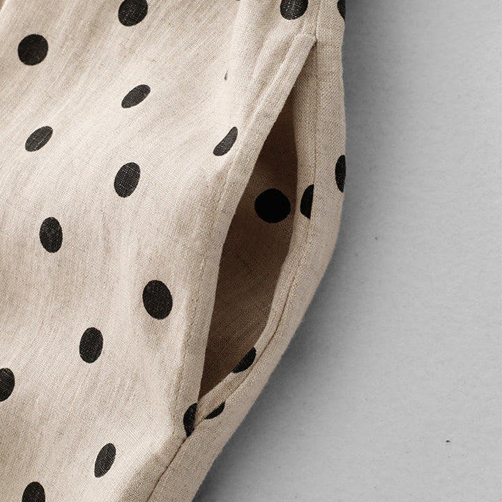 Buddha Stonesサマー ドット柄 Vネック レースアップ コットンリネン レディース ミディドレス ポケット付き - image 12