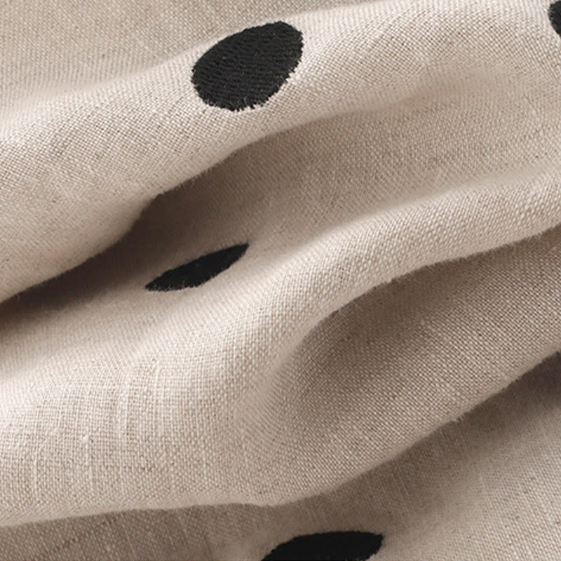 Buddha Stones水玉模様 Vネック レースアップ コットンリネン レディース ミディドレス ポケット付き - image 17