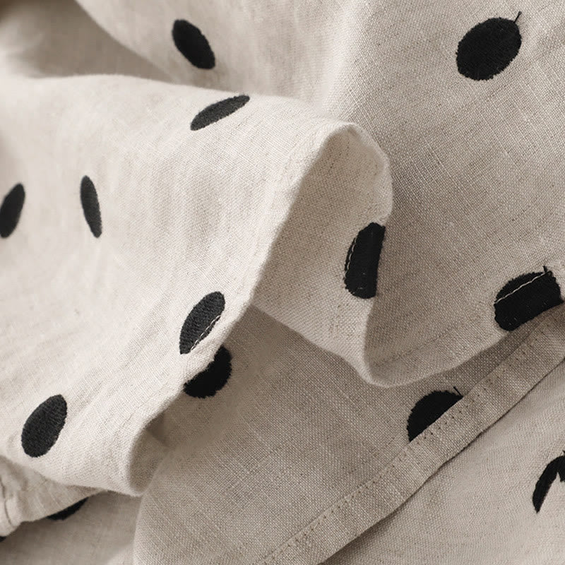 Buddha Stones水玉模様 Vネック レースアップ コットンリネン レディース ミディドレス ポケット付き - image 15