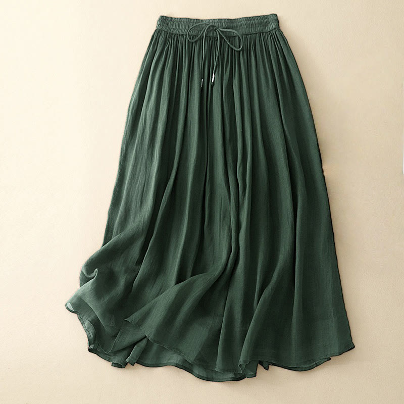 Buddha Stones夏用 無地 ゴムウエスト ドローストリング レディーススカート - 緑 - US8-10，UK/AU12-14，EU40-42 (2XL) - image 5