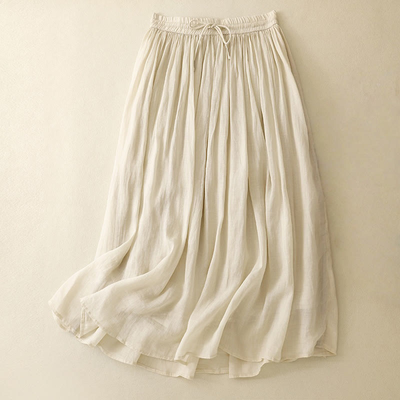 Buddha Stones夏 無地 伸縮性ウエスト ドローストリング レディース スカート - ベージュ - US8-10，UK/AU12-14，EU40-42 (2XL) - image 20