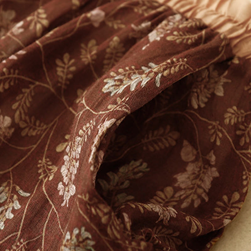 Buddha Stones花柄 Aライン ゴムウエスト コットンリネン レディース スカート ポケット付き - image 4