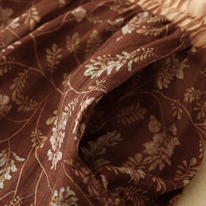 Buddha Stones花柄 Aライン ゴムウエスト コットンリネン レディース スカート ポケット付き - image 4