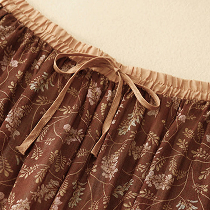 Buddha Stones花柄 Aライン ゴムウエスト コットンリネン レディース スカート ポケット付き - image 3