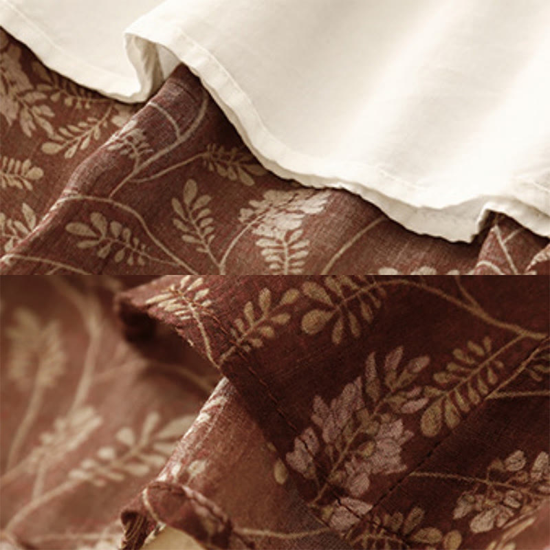 Buddha Stones花柄 Aライン ゴムウエスト コットンリネン レディース スカート ポケット付き - image 6