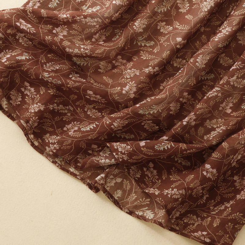 Buddha Stones花柄 Aライン ゴムウエスト コットンリネン レディース スカート ポケット付き - image 9