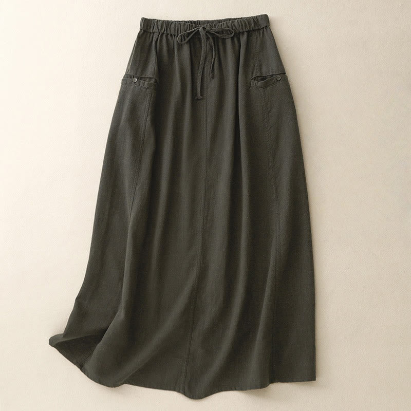 Buddha Stonesドローストリング Aライン ゴムウエスト コットン レディース スカート - ダークグレー - US8-10，UK/AU12-14，EU40-42 (2XL) - image 14