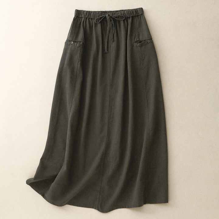 Buddha Stonesドローストリング Aライン ゴムウエスト コットン レディース スカート - ダークグレー - US8-10，UK/AU12-14，EU40-42 (2XL) - image 14