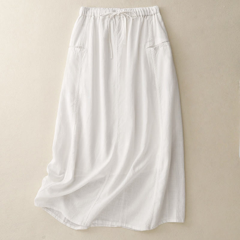 Buddha Stonesドローストリング Aライン ゴムウエスト コットン レディース スカート - 白 - US8-10，UK/AU12-14，EU40-42 (2XL) - image 5