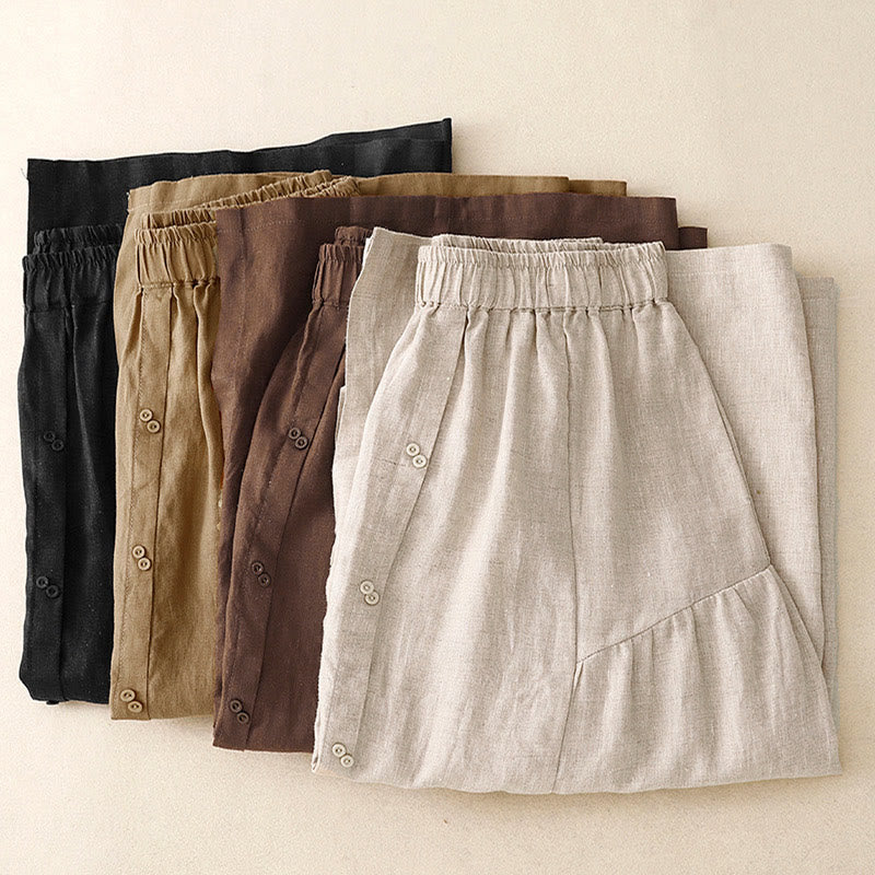 Buddha StonesAライン ボタン スリットデザイン 伸縮性ウエスト コットン レディース スカート ポケット付き - image 17