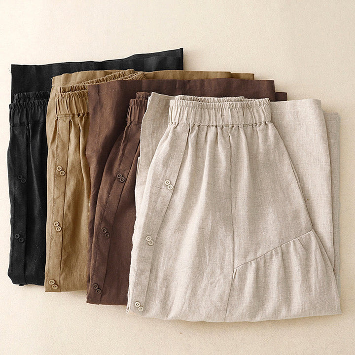 Buddha StonesAライン ボタン スリットデザイン 伸縮性ウエスト コットン レディース スカート ポケット付き - image 17