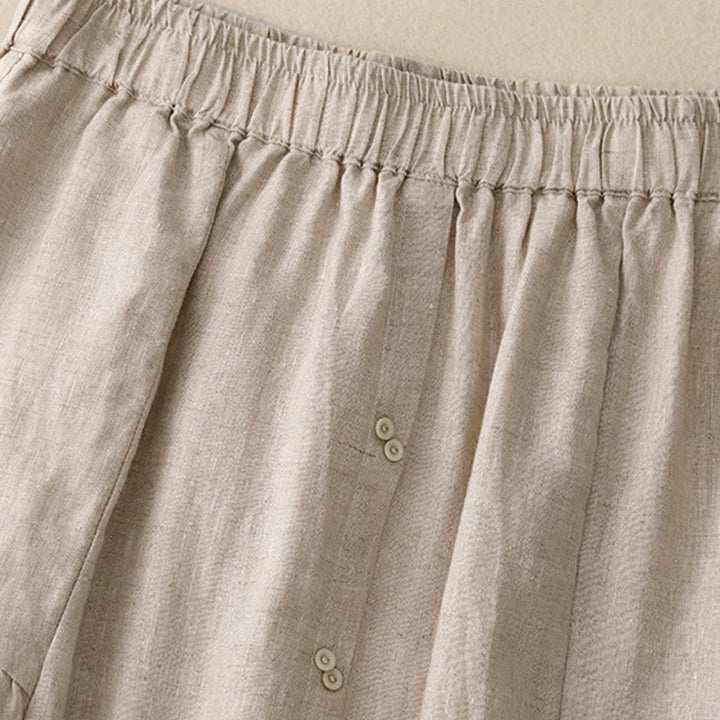 Buddha StonesAライン ボタン スリットデザイン 伸縮性ウエスト コットン レディース スカート ポケット付き - image 12