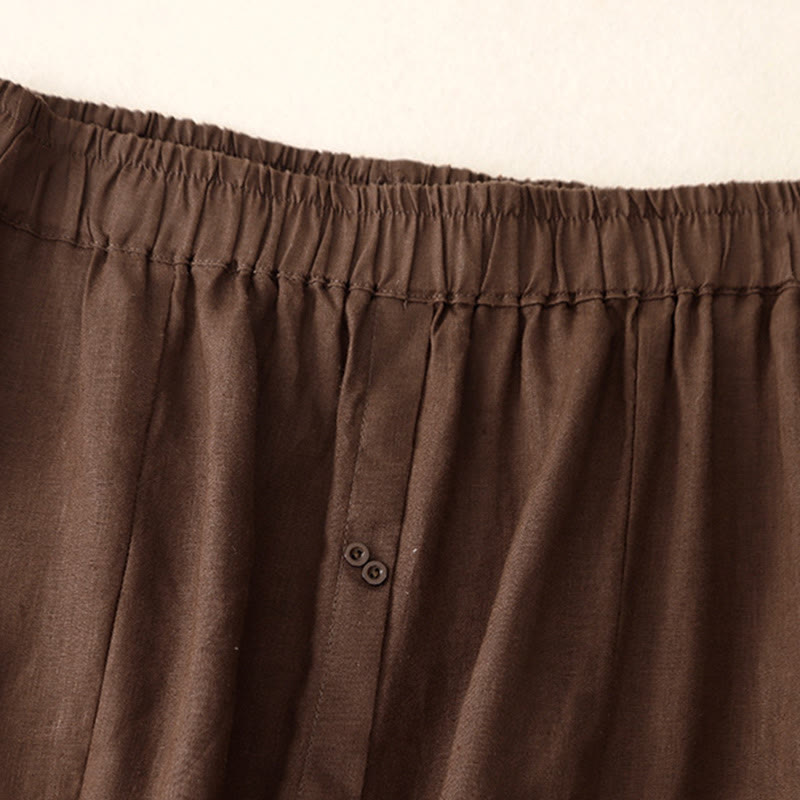 Buddha StonesAライン ボタン スリットデザイン 伸縮性ウエスト コットン レディース スカート ポケット付き - image 2