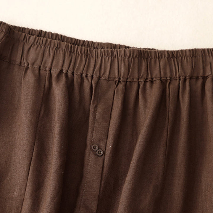 Buddha StonesAライン ボタン スリットデザイン 伸縮性ウエスト コットン レディース スカート ポケット付き - image 2