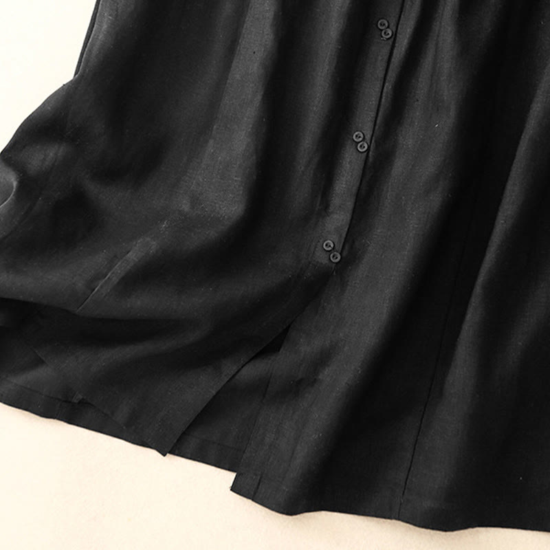 Buddha StonesAライン ボタン スリットデザイン 伸縮性ウエスト コットン レディース スカート ポケット付き - image 9