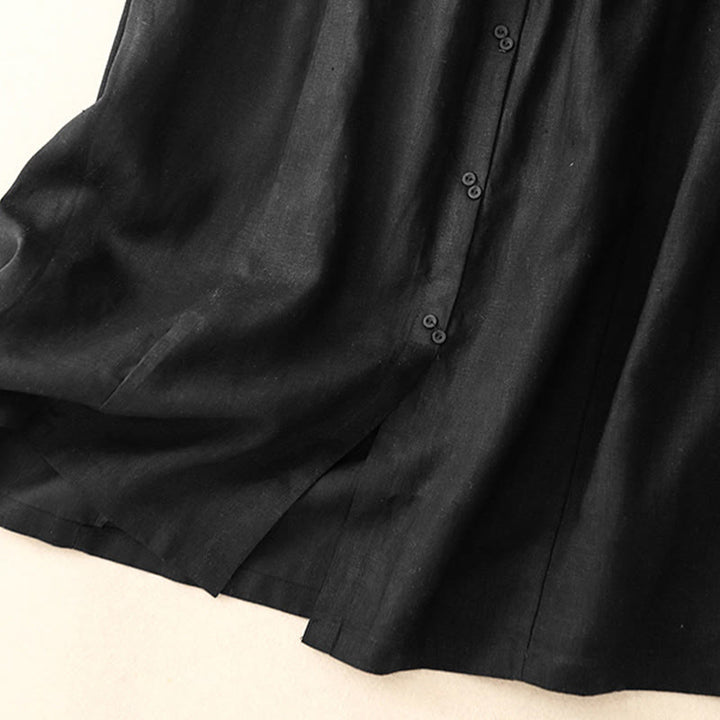 Buddha StonesAライン ボタン スリットデザイン 伸縮性ウエスト コットン レディース スカート ポケット付き - image 9