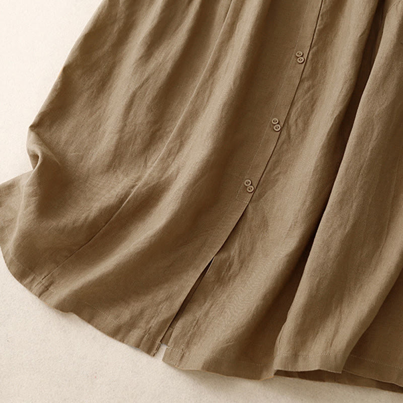 Buddha StonesAライン ボタン スリットデザイン 伸縮性ウエスト コットン レディース スカート ポケット付き - image 21