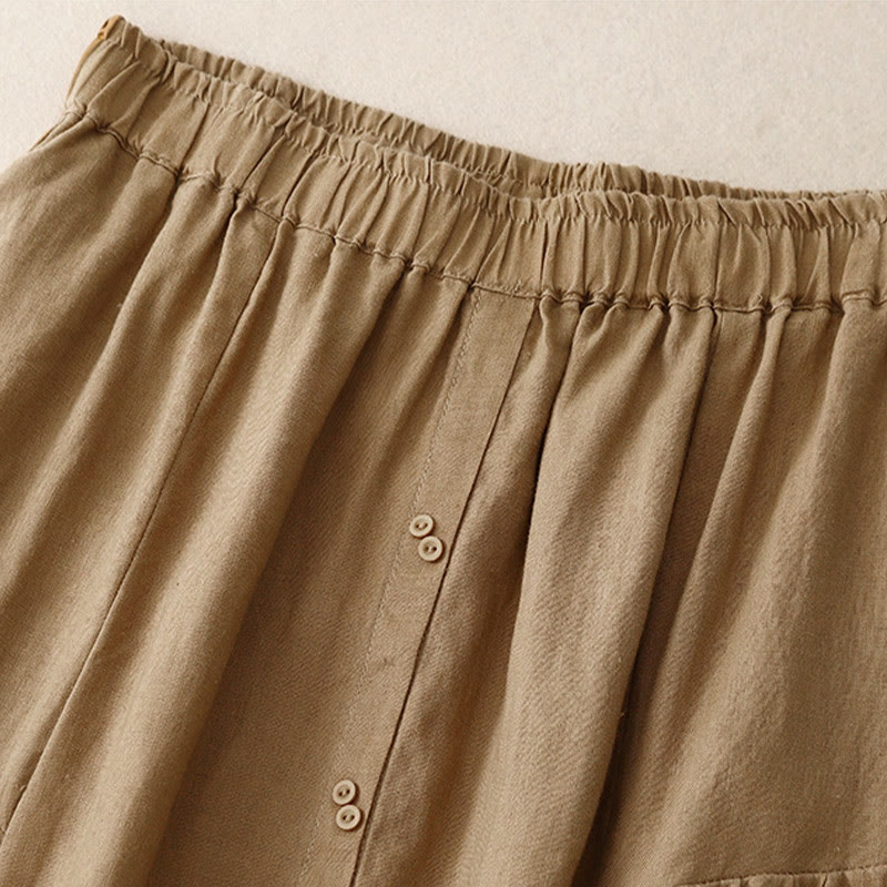 Buddha StonesAライン ボタン スリットデザイン 伸縮性ウエスト コットン レディース スカート ポケット付き - image 20