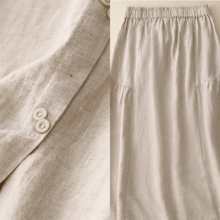Buddha StonesAライン ボタン スリットデザイン 伸縮性ウエスト コットン レディース スカート ポケット付き - image 16