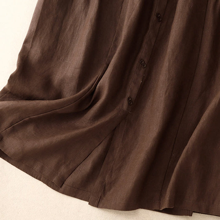 Buddha StonesAライン ボタン スリットデザイン 伸縮性ウエスト コットン レディース スカート ポケット付き - image 5