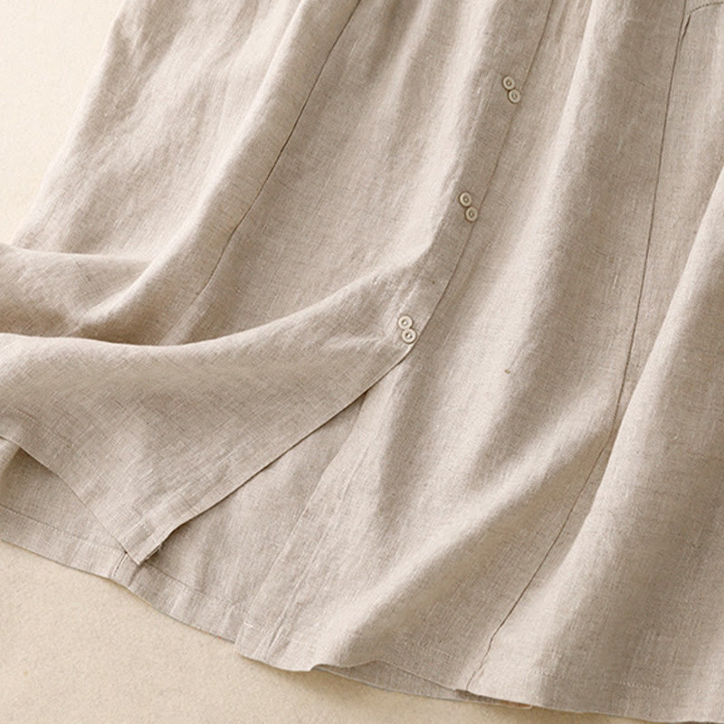 Buddha StonesAライン ボタン スリットデザイン 伸縮性ウエスト コットン レディース スカート ポケット付き - image 13