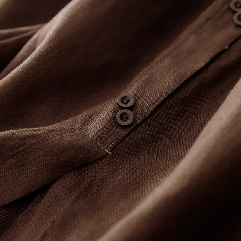 Buddha StonesAライン ボタン スリットデザイン 伸縮性ウエスト コットン レディース スカート ポケット付き - image 3