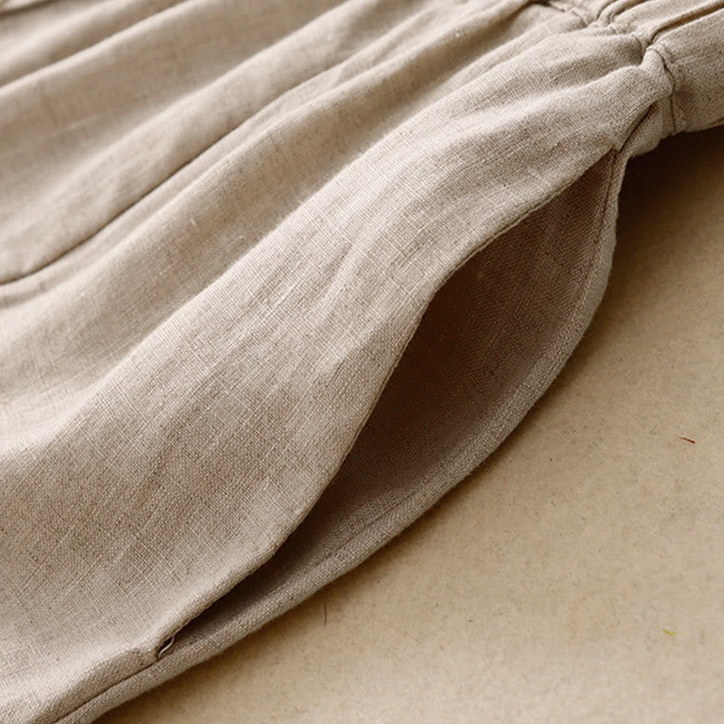 Buddha StonesAライン ボタン スリットデザイン 伸縮性ウエスト コットン レディース スカート ポケット付き - image 14