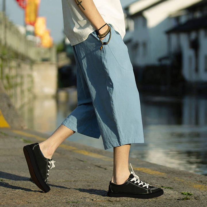 Buddha Stonesサマープレーンプリーツデザイン ドローストリング メンズ 7-8丈 パンツ ポケット付き - image 31