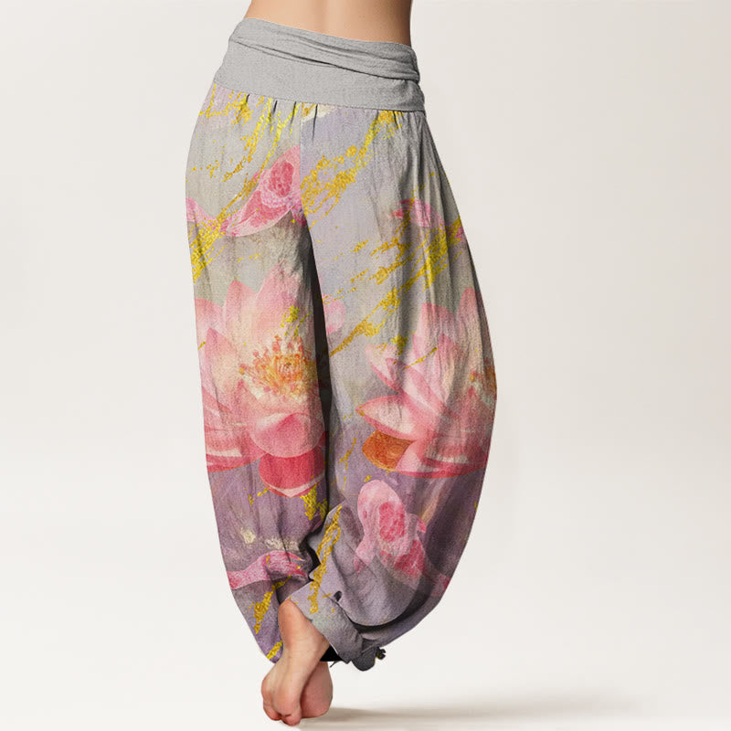 Buddha Stonesコットンカジュアル蓮の花鯉柄レディースハーレムパンツ - image 1